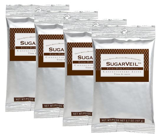 Picture of SugarVeil Extra Dark Chocolate Confectionery Icing 4 pack of 3.7 oz. pouches